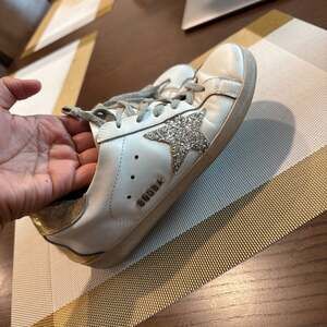 Golden Goose Super-Star Low-Top Sneakers with Silver Glitter Star